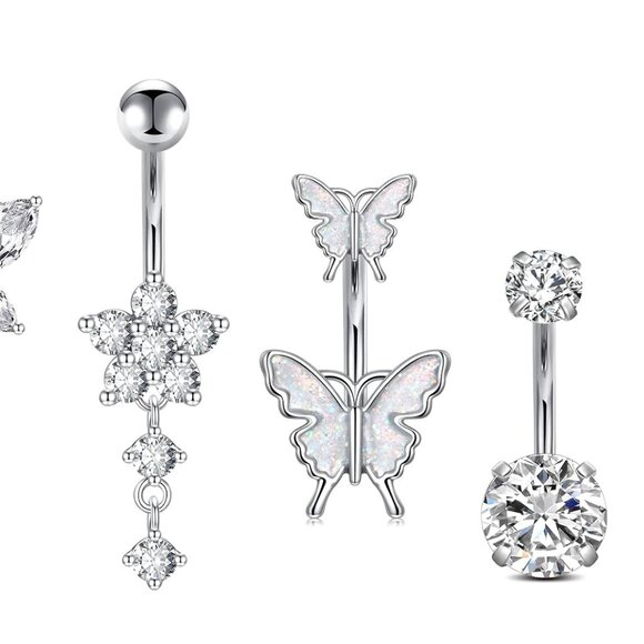 14G Belly Button Rings, Stainless Steel Diamond Belly Rings For Women, Dangle Be - Picture 1 of 7